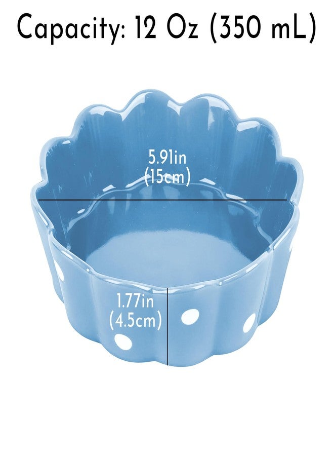 BUNCHBRAVO Ceramic Cat Bowl, Scalloped Edge with White Polka Dots – Pet Feeding Dish with Anti-Slip Base for Cats and Small Dogs, Blue - Image 2